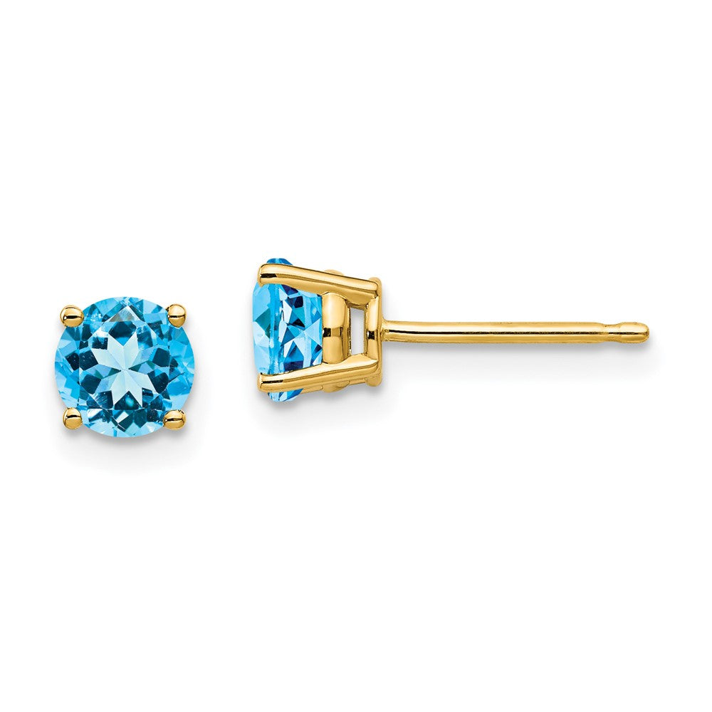 14K Yellow Gold 5mm Blue Topaz Stud Earrings