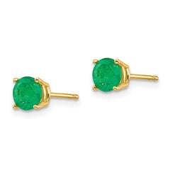 14K Yellow Gold 5mm Emerald Post Earrings