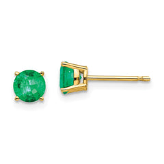 14K Yellow Gold 5mm Emerald Post Earrings