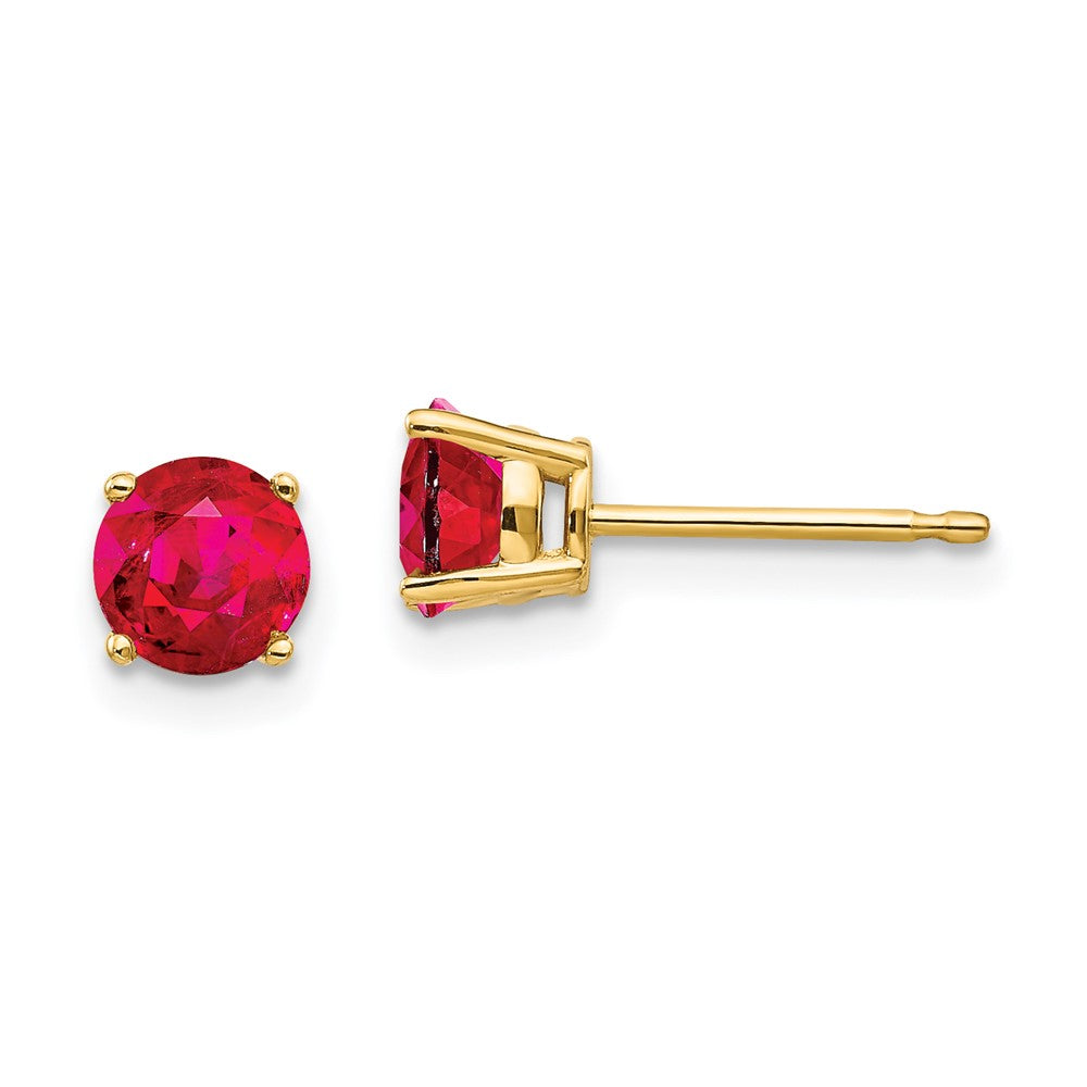 14K Yellow Gold 5mm Ruby Post Earrings