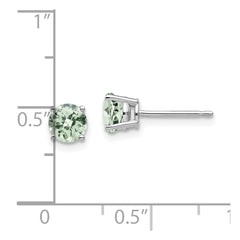 14K White Gold 5mm Round Checker-cut Green Quartz Earrings