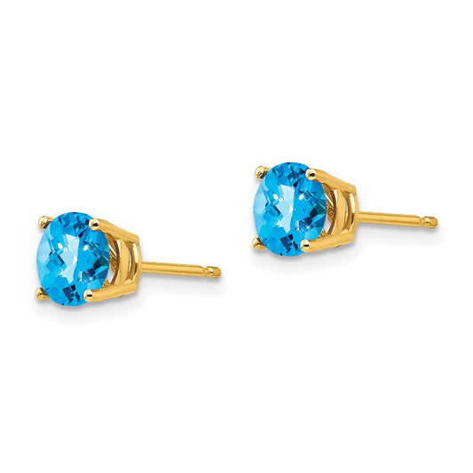 14K Yellow Gold 6mm Blue Topaz Checker Stud Earrings