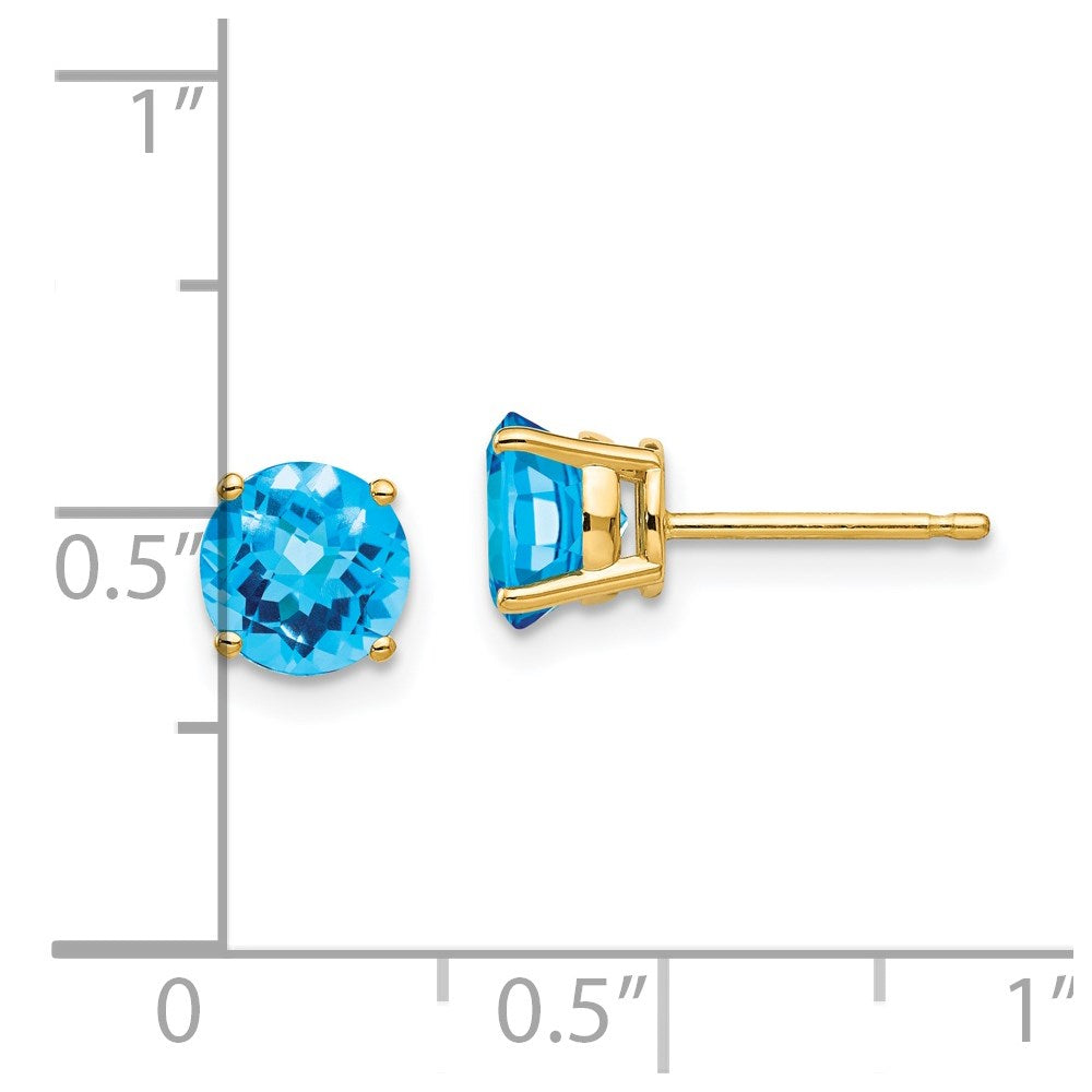 14K Yellow Gold 6mm Blue Topaz Checker Stud Earrings