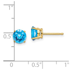 14K Yellow Gold 6mm Blue Topaz Checker Stud Earrings