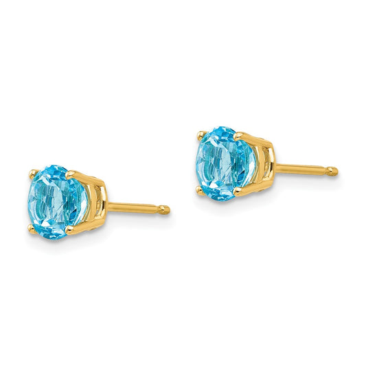 14K Yellow Gold 6mm Blue Topaz Stud Earrings