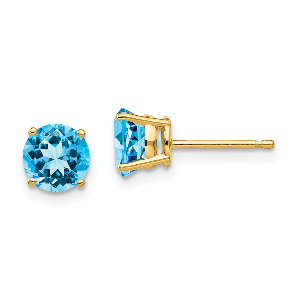 14K Yellow Gold 6mm Blue Topaz Stud Earrings