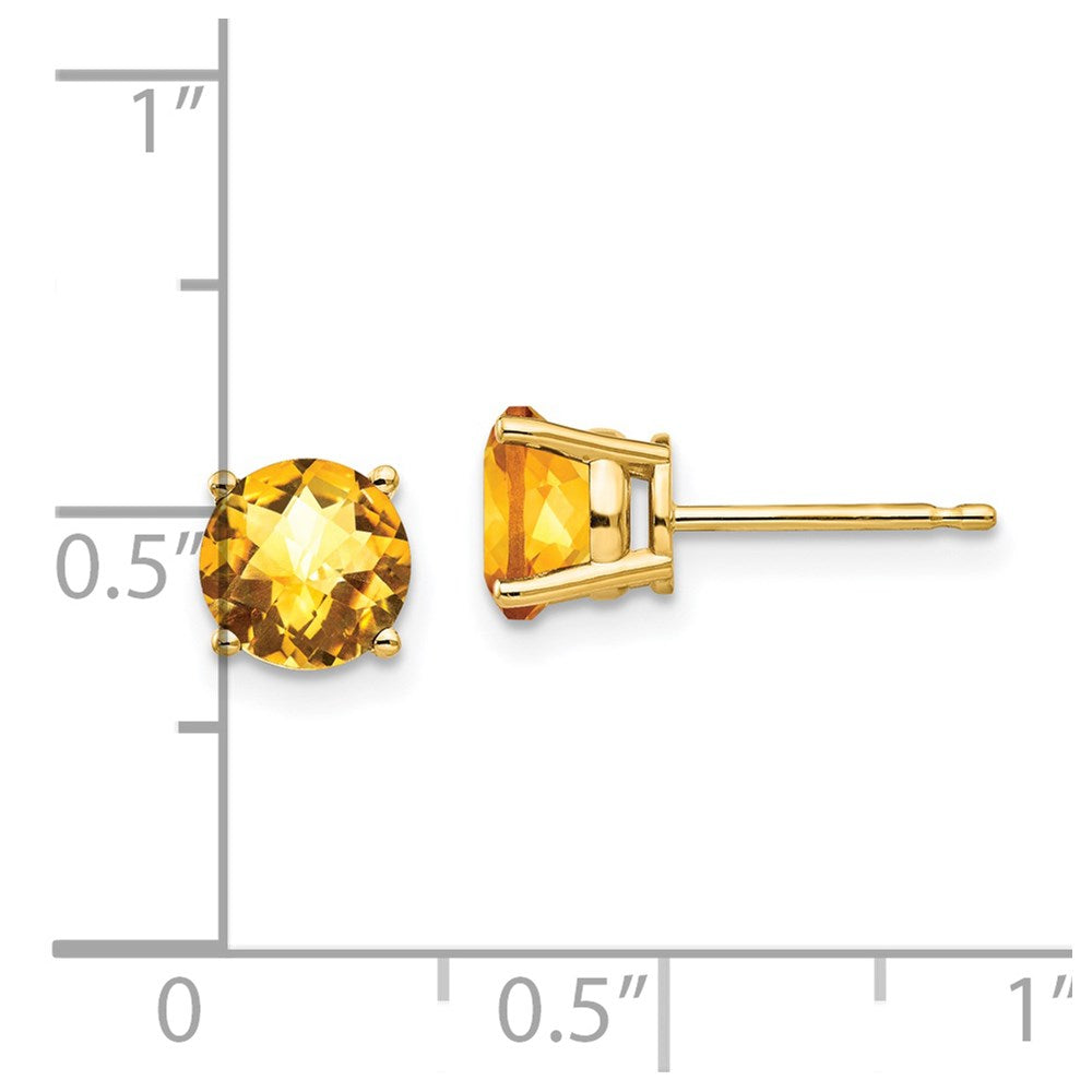 14K Yellow Gold 6mm Citrine Checker Stud Earrings