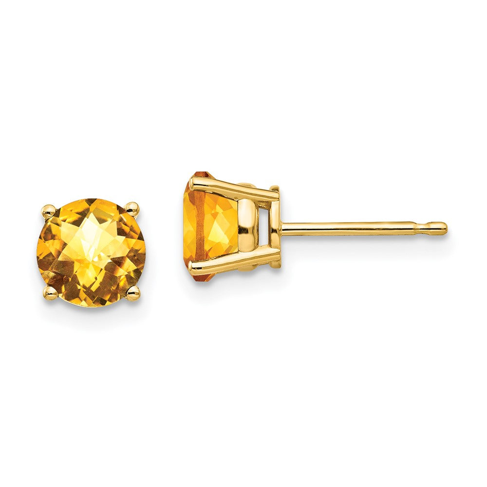 14K Yellow Gold 6mm Citrine Checker Stud Earrings