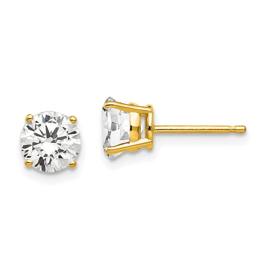 14K Yellow Gold 6mm Cubic Zirconia Earrings