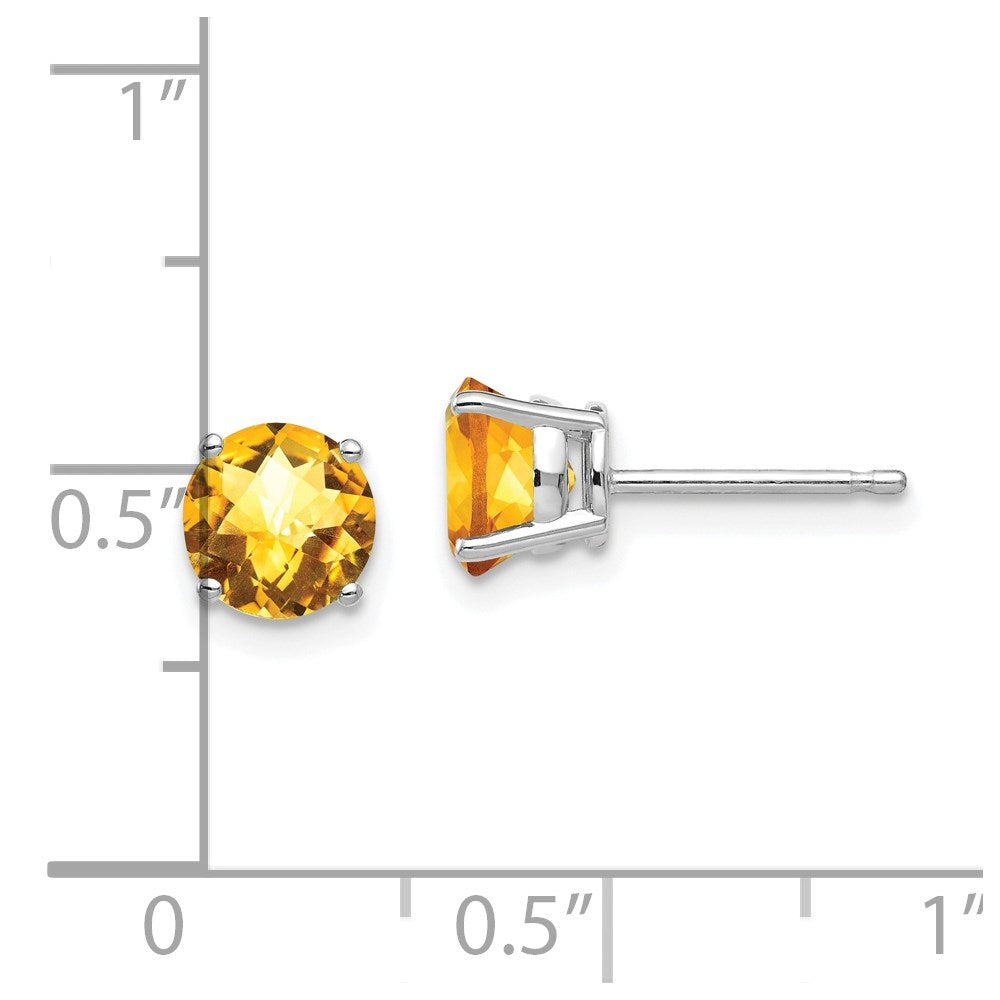 14K White Gold 6mm Citrine Checker Stud Earrings