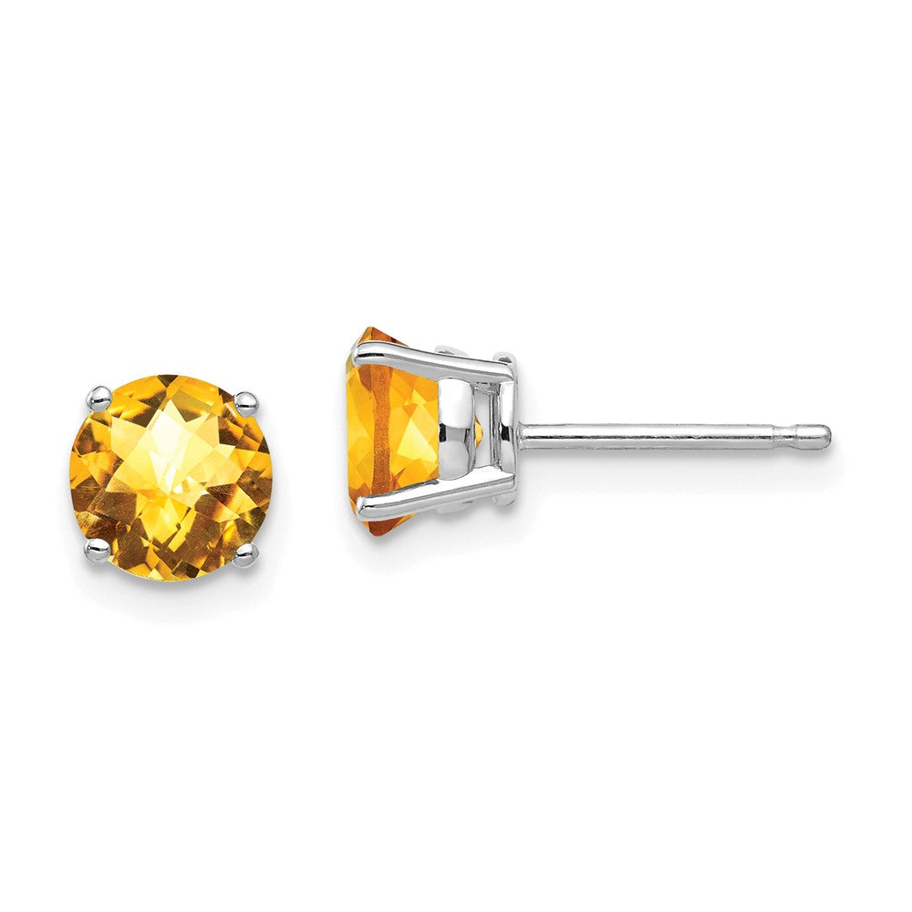 14K White Gold 6mm Citrine Checker Stud Earrings