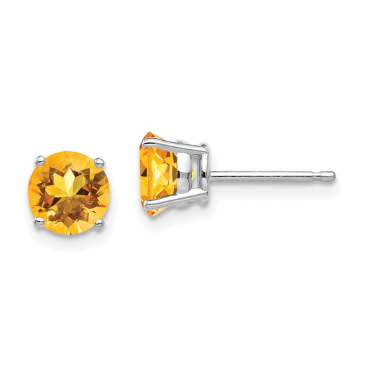 14K White Gold 6mm Citrine Stud Earrings