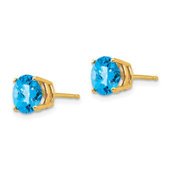 14K Yellow Gold 7mm Blue Topaz Checker Stud Earrings