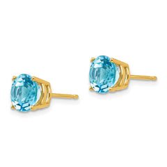 14K Yellow Gold 7mm Blue Topaz Stud Earrings