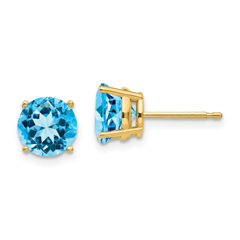 14K Yellow Gold 7mm Blue Topaz Stud Earrings