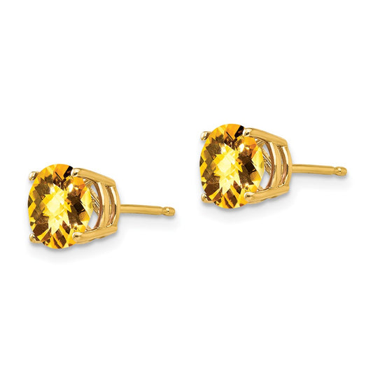14K Yellow Gold 7mm Citrine Checker Stud Earrings