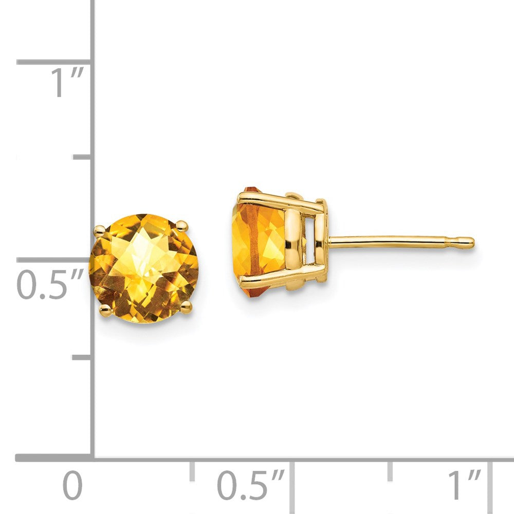 14K Yellow Gold 7mm Citrine Checker Stud Earrings