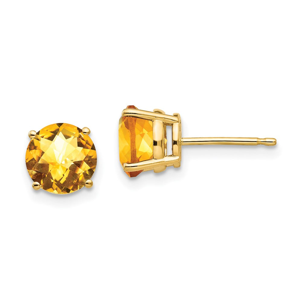 14K Yellow Gold 7mm Citrine Checker Stud Earrings