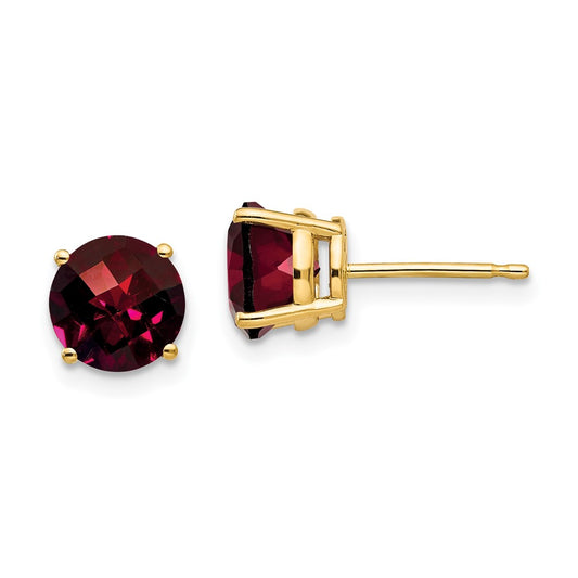 14K Yellow Gold 7mm Garnet Checker Stud Earrings