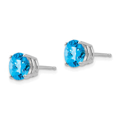 14K White Gold 7mm Blue Topaz Checker Stud Earrings