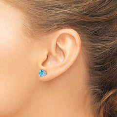 14K White Gold 7mm Blue Topaz Stud Earrings