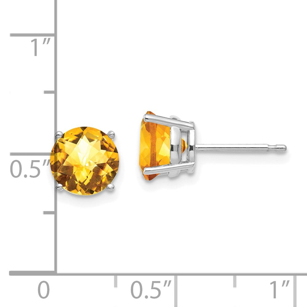 14K White Gold 7mm Citrine Checker Stud Earrings