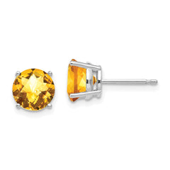 14K White Gold 7mm Citrine Checker Stud Earrings