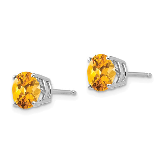 14K White Gold 7mm Citrine Earrings