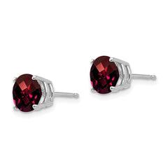 14K White Gold 7mm Garnet Checker Stud Earrings