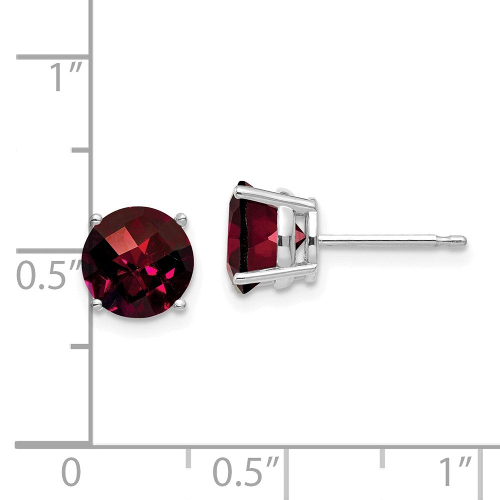 14K White Gold 7mm Garnet Checker Stud Earrings