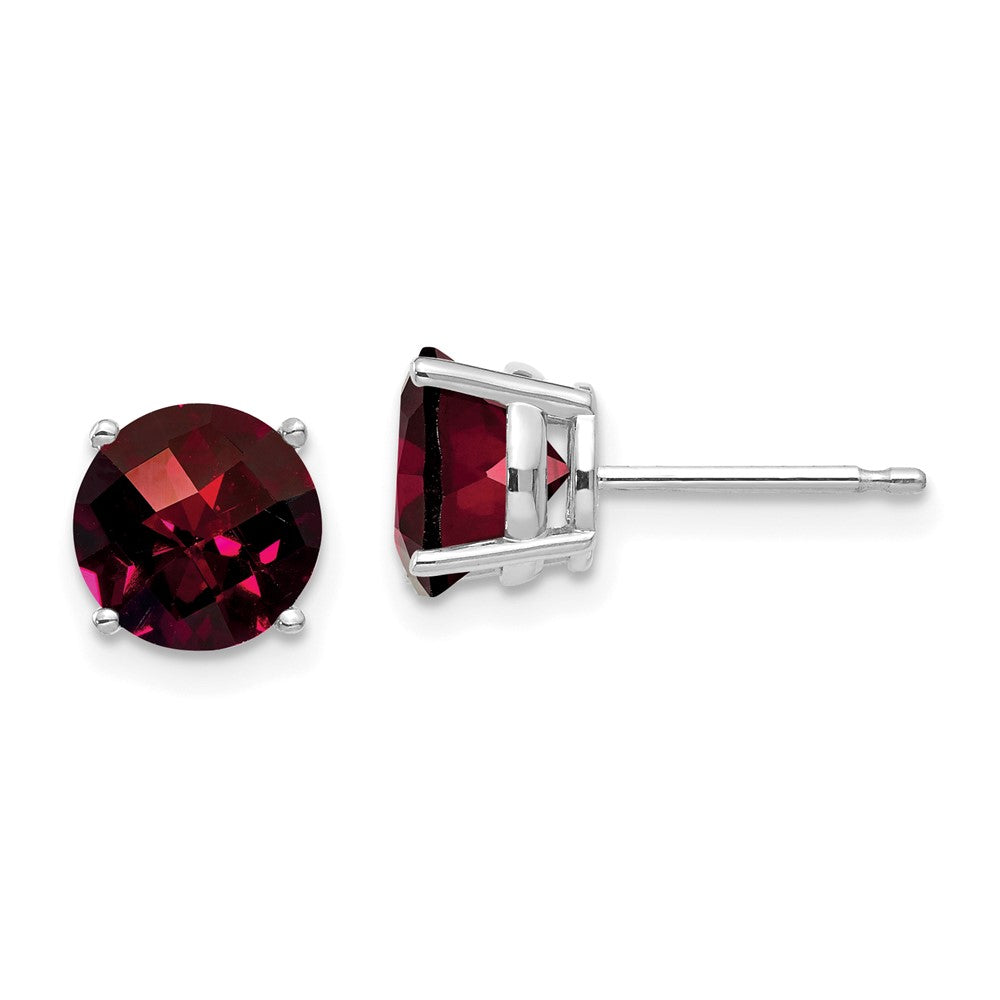 14K White Gold 7mm Garnet Checker Stud Earrings