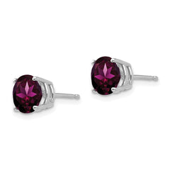 14K White Gold 7mm Rhodolite Garnet Stud Earrings