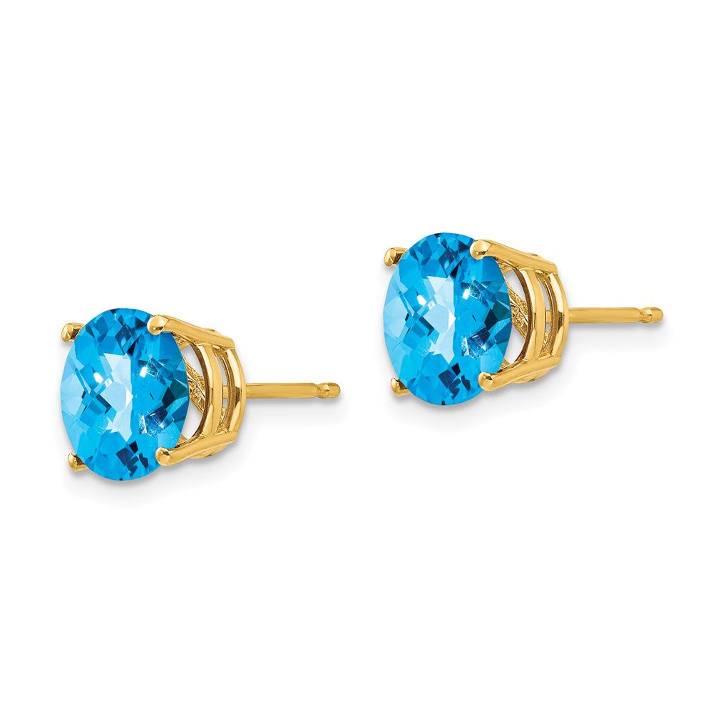 14K Yellow Gold 8mm Blue Topaz Checker Stud Earrings