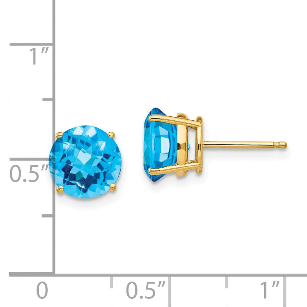 14K Yellow Gold 8mm Blue Topaz Checker Stud Earrings