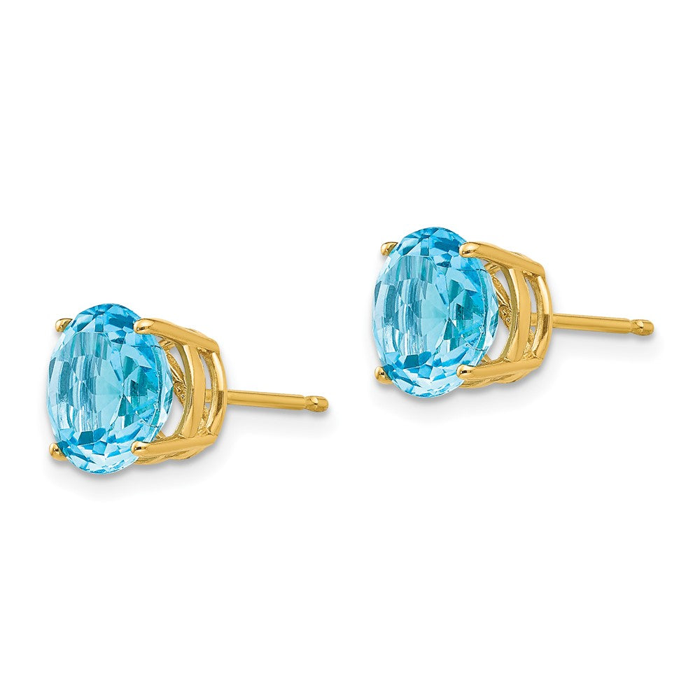 14K Yellow Gold 8mm Blue Topaz Stud Earrings