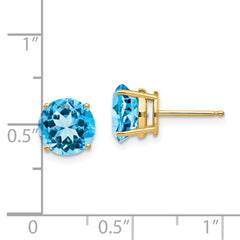 14K Yellow Gold 8mm Blue Topaz Stud Earrings