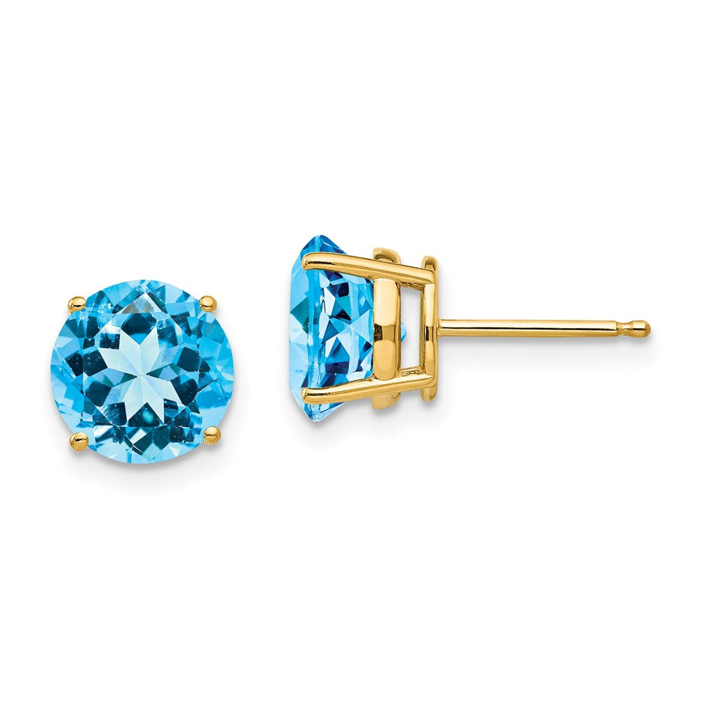 14K Yellow Gold 8mm Blue Topaz Stud Earrings