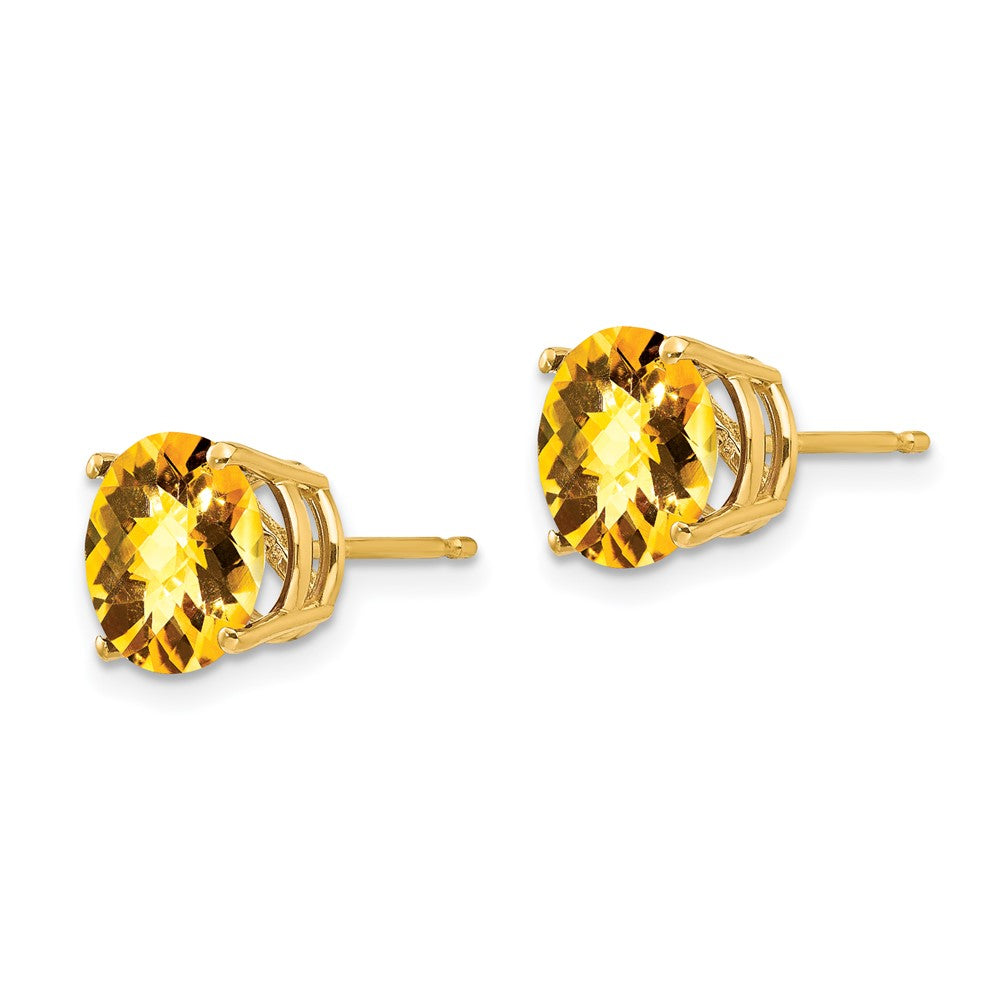 14K Yellow Gold 8mm Citrine Checker Stud Earrings