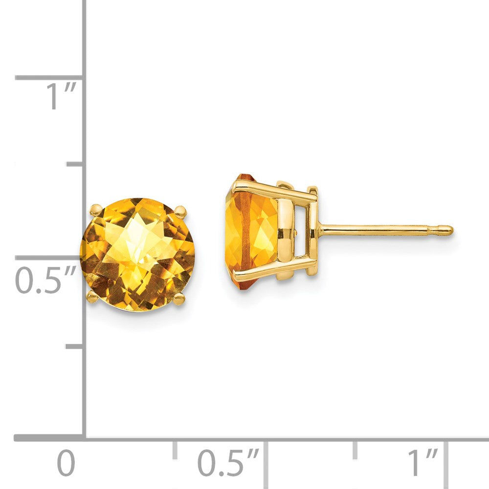 14K Yellow Gold 8mm Citrine Checker Stud Earrings