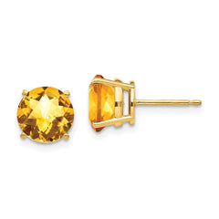 14K Yellow Gold 8mm Citrine Checker Stud Earrings