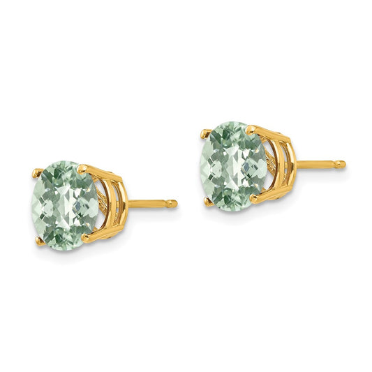 14K Yellow Gold 8mm Round Checker-cut Green Quartz Earrings