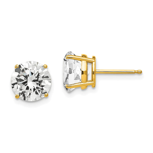 14K Yellow Gold 8mm Cubic Zirconia Post Earrings