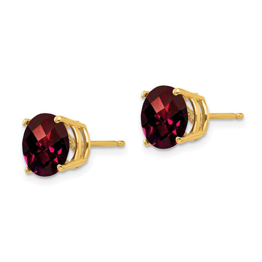 14K Yellow Gold 8mm Garnet Checker Stud Earrings