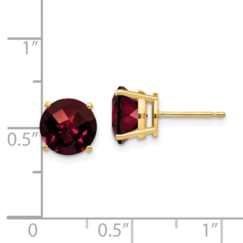 14K Yellow Gold 8mm Garnet Checker Stud Earrings