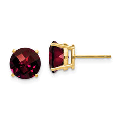 14K Yellow Gold 8mm Garnet Checker Stud Earrings