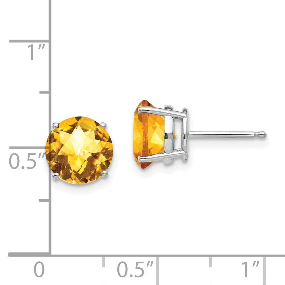 14K White Gold 8mm Citrine Checker Stud Earrings