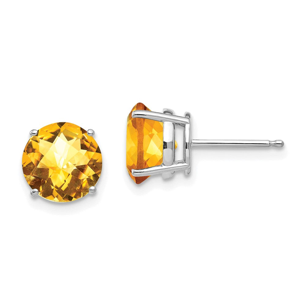 14K White Gold 8mm Citrine Checker Stud Earrings