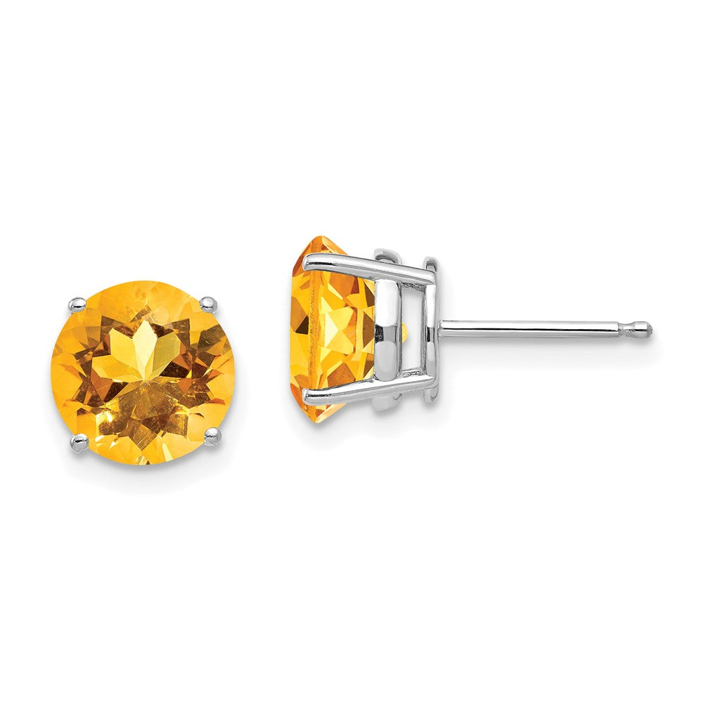 14K White Gold 8mm Citrine Stud Earrings