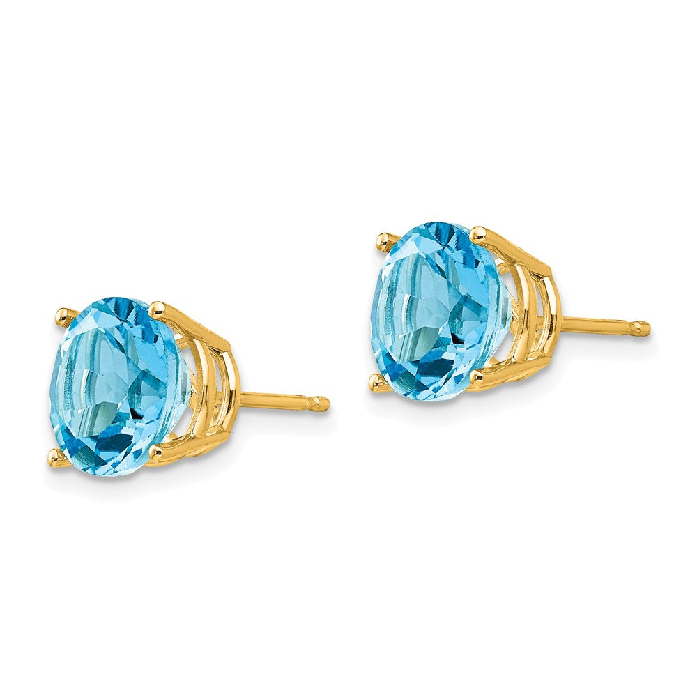 14K Yellow Gold 9mm Blue Topaz Round Stud Earrings