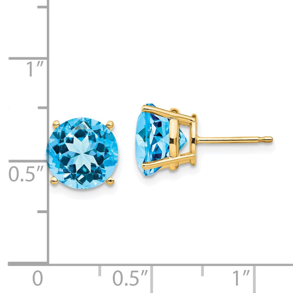 14K Yellow Gold 9mm Blue Topaz Round Stud Earrings